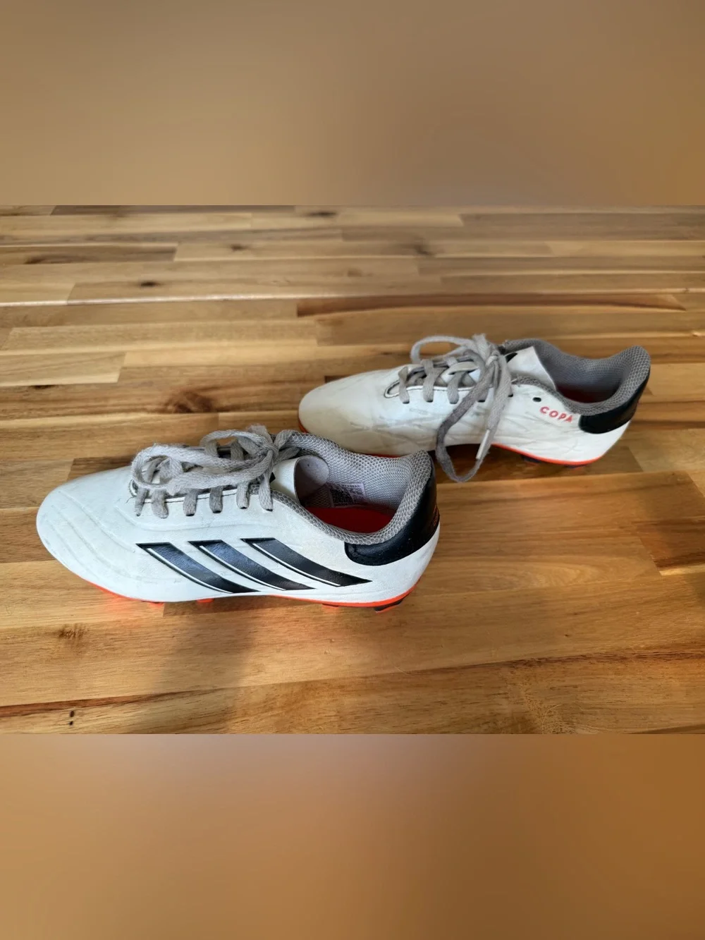 adidas Kids Copa Pure Soccer Cleats - White/Black/Orange size 3